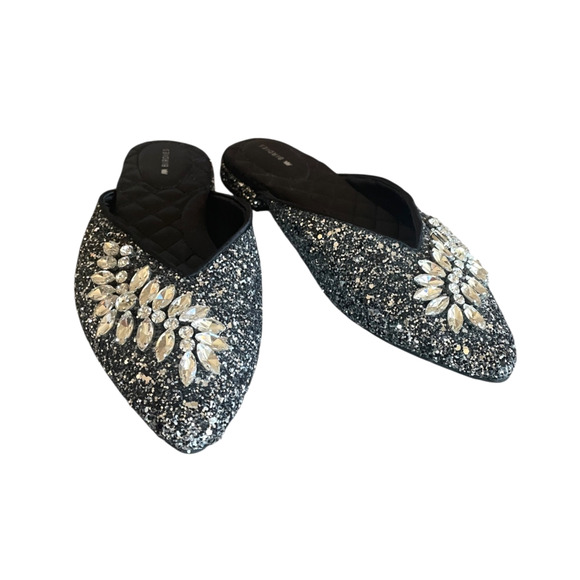 BIRDIES The Swan Women's Size 7 Jeweled Gunmetal Elegant Glittery Slip-On Mules - Picture 10 of 10